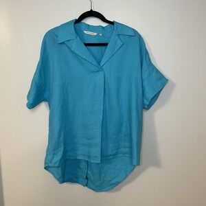 Soft Surroundings‎ Blue 100% Linen Blouse Women Size Large Lightweight